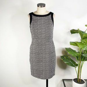 Tommy Hilfiger Sleeveless Sheath Dress 8 Black White Herringbone Office Career